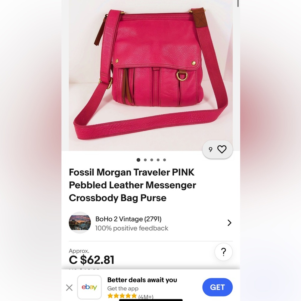 Fossil Pink Leather Crossbody Bag